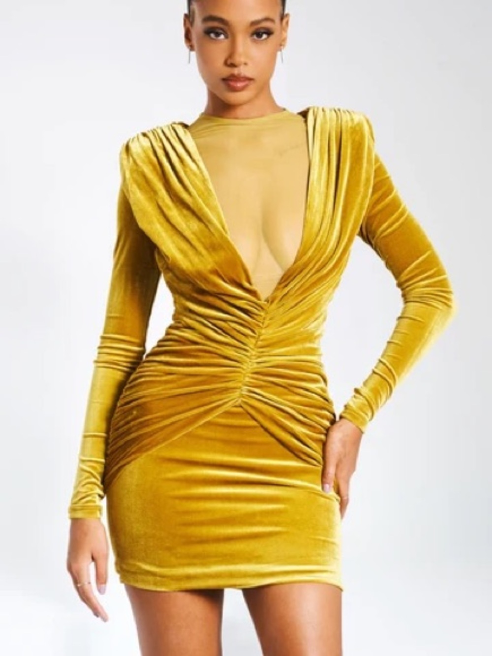 Miss Circle Carey Gold Velvet Long Sleeve Mini Dress